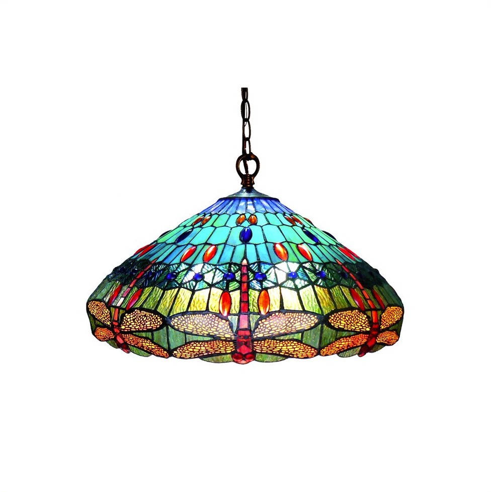 SCARLET Tiffany-style 3 Light Dragonfly Hanging Pendant Lamp 24" Shade