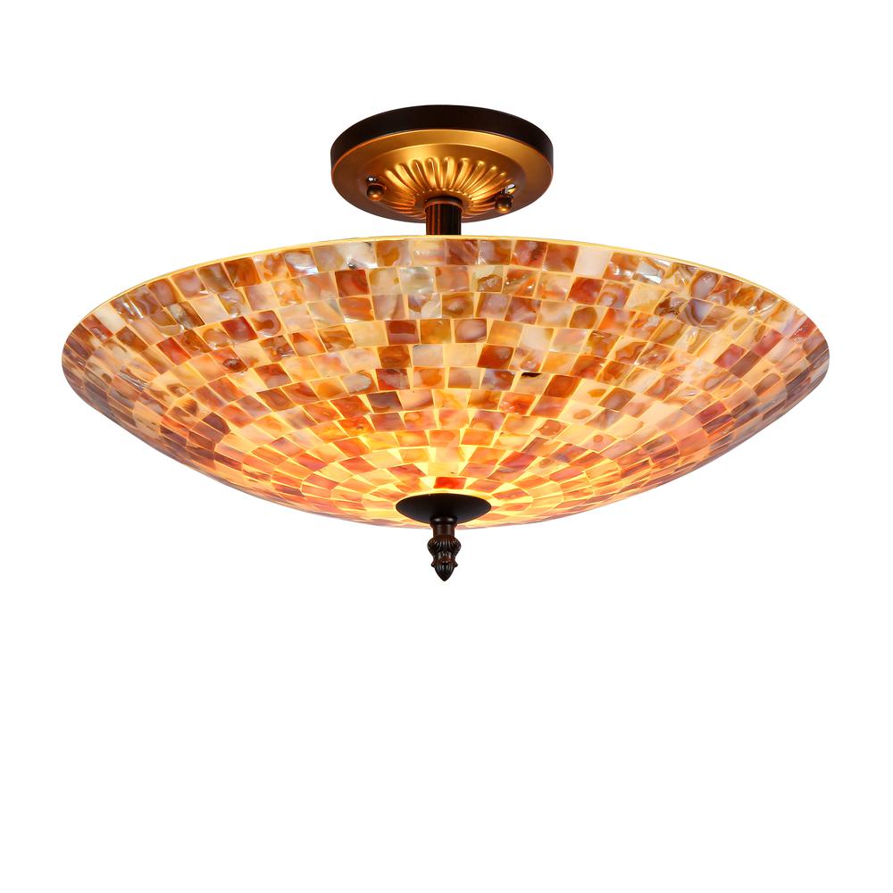 SHELLEY Mosaic 2 Light Semi-flush Ceiling Fixture 16" Shade