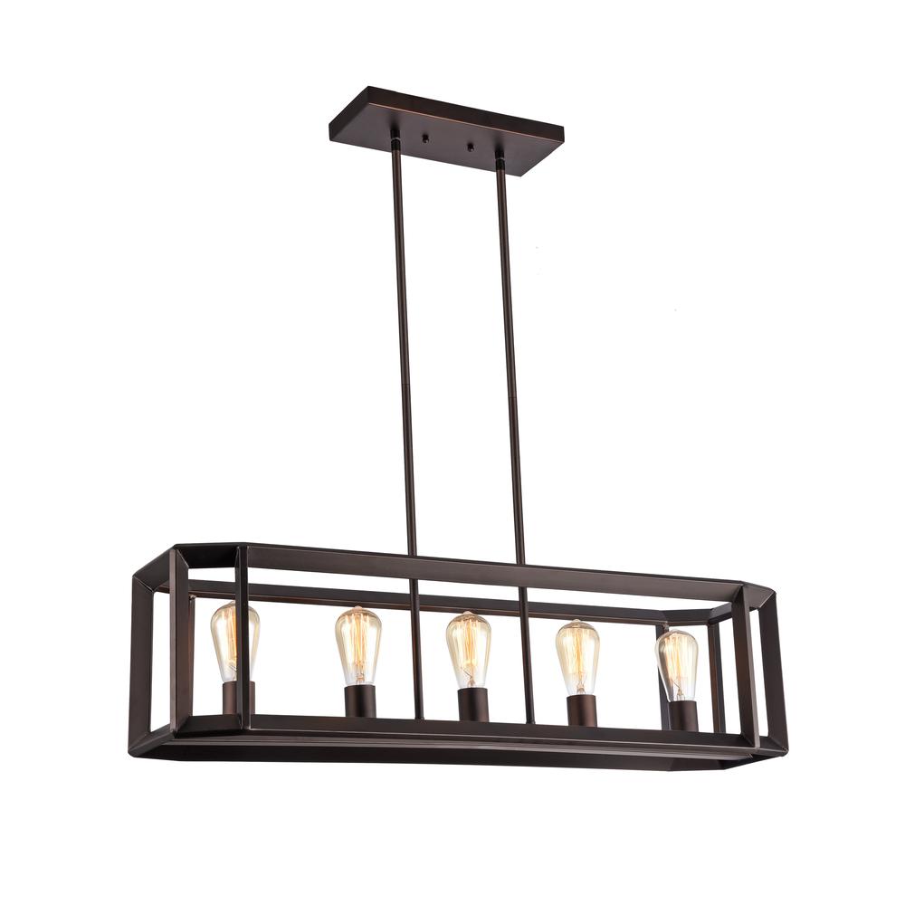 IRONCLAD Industrial-style 5 Light Rubbed Bronze Ceiling Pendant 34" Wide