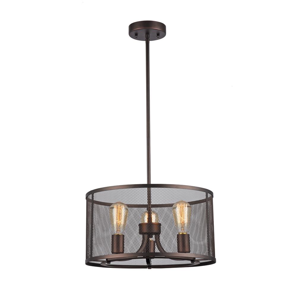 LORRY Industrial-style 3 Light Rubbed Bronze Ceiling Pendant 16" Wide