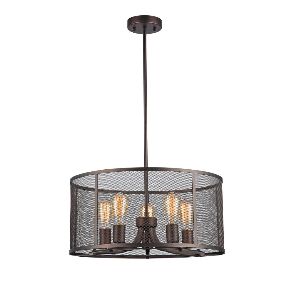 LORRY Industrial-style 5 Light Rubbed Bronze Ceiling Pendant 20" Wide