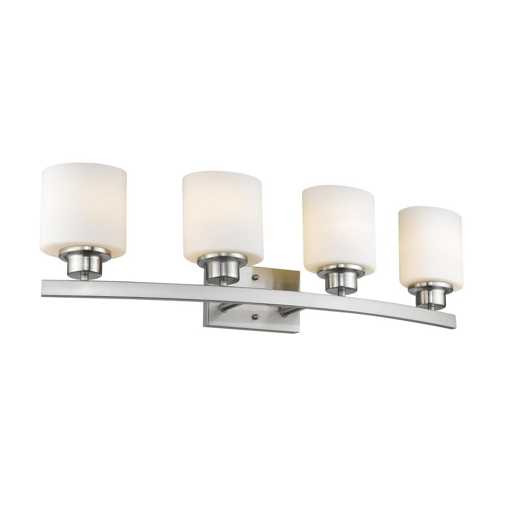 AALIYAH Contemporary 4 Light Brushed Nickel Bath Vanity Light Opal White Glass 32" Wide