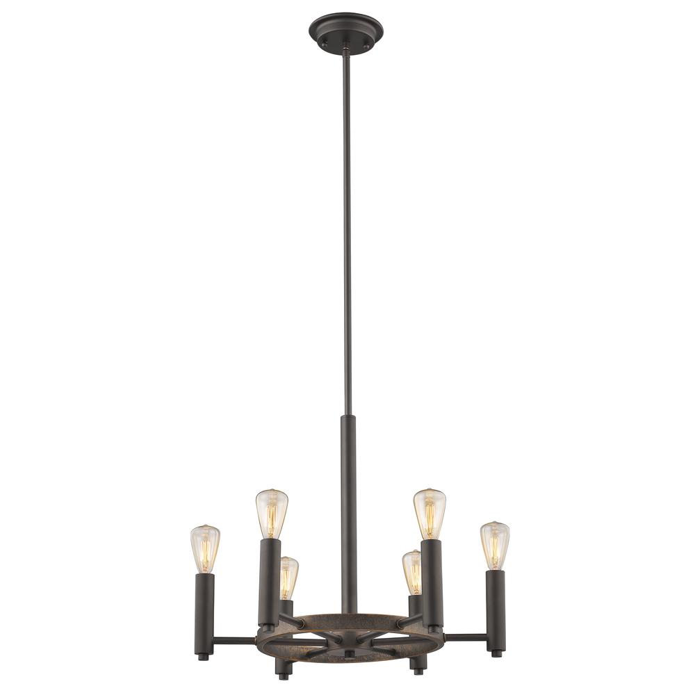 IRONCLAD Industrial-style 6 Light Rubbed Bronze Ceiling Pendant 20" Wide