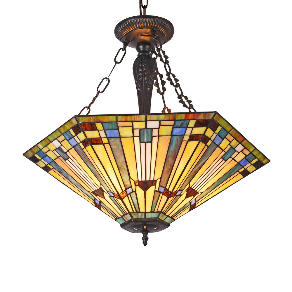 KINSEY Tiffany-style 3 Light Mission Large Inverted Ceiling Pendant 24" Shade