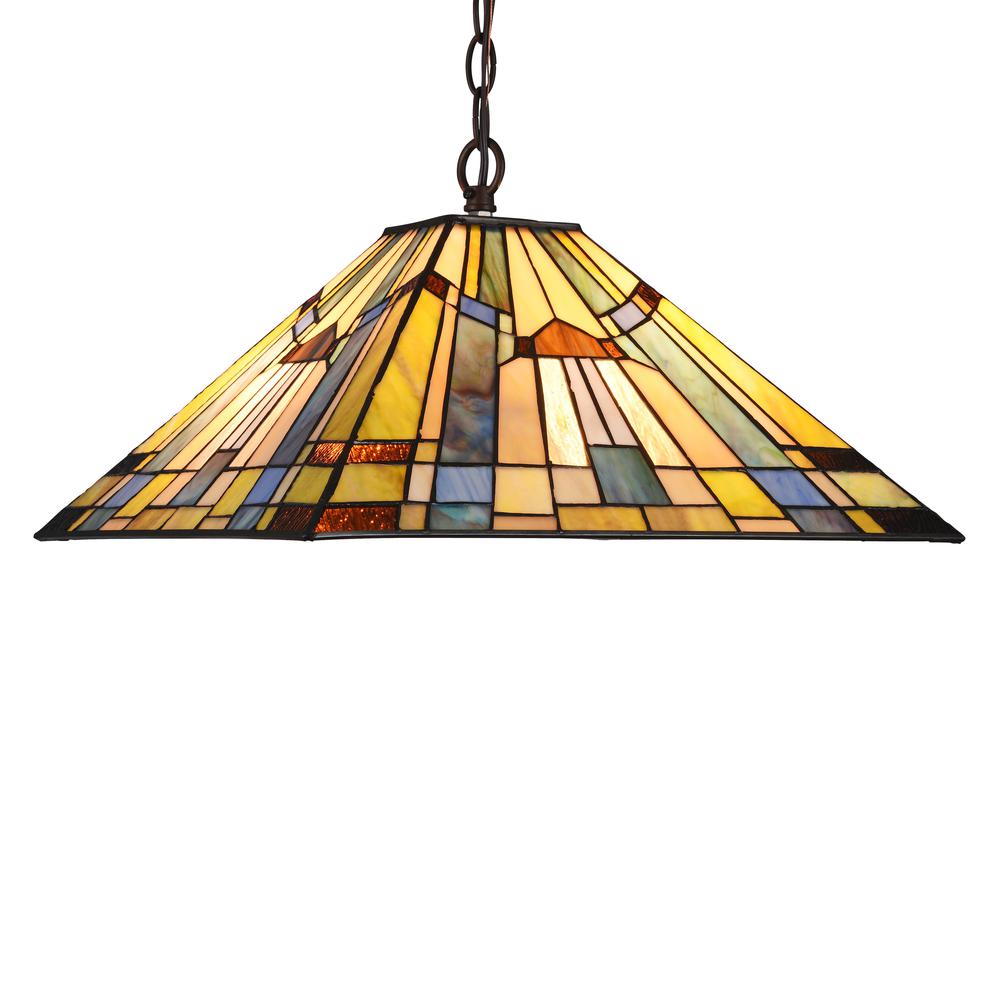 KINSEY Tiffany-style 2 Light Mission Hanging Pendant Fixture 16" Shade