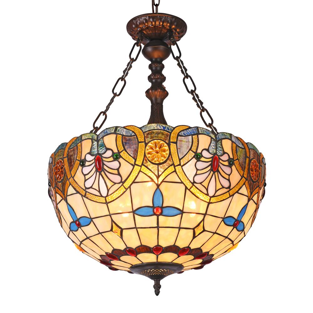 LIANA Tiffany-style 2 Light Victorian Inverted Ceiling Pendant 18" Shade