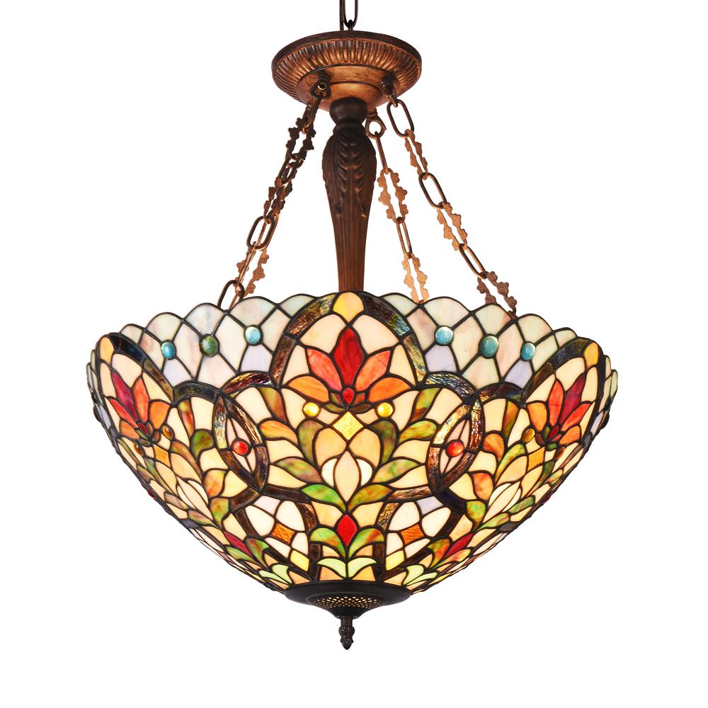 IVANA Tiffany-style 3 Light Floral Inverted Ceiling Pendant 21" Shade
