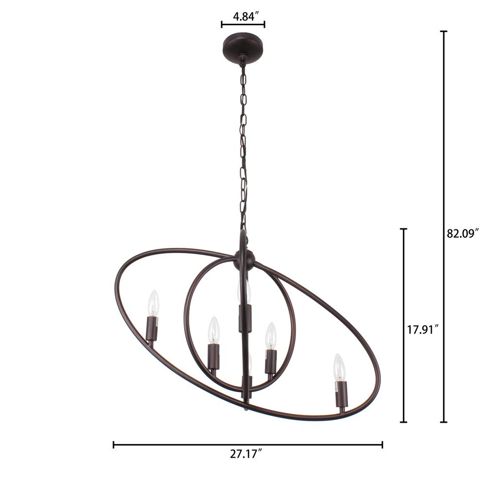 NINA Transitional 6 Light Rubbed Bronze Ceiling Pendant 27" Wide