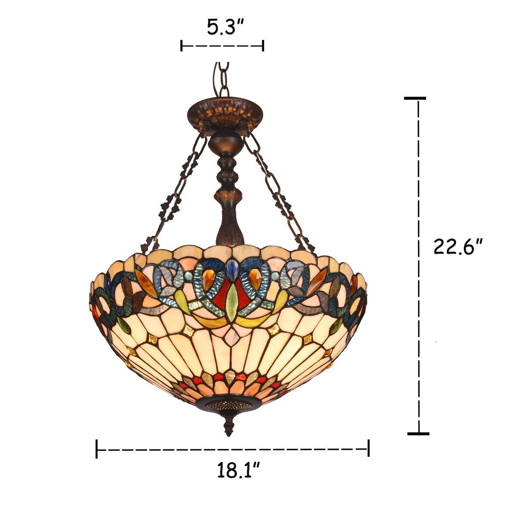 SERENITY Tiffany-style 3 Light Victorian Inverted Ceiling Pendant 18" Shade