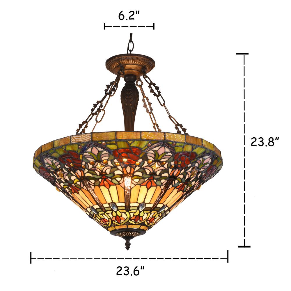 ALMA Tiffany-style 3 Light Victorian Inverted Ceiling Pendant 24" Shade