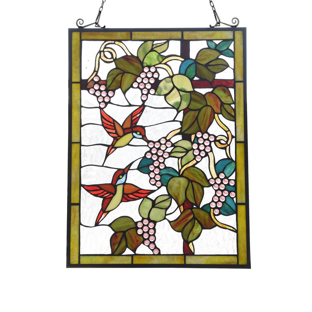 CHLOE Lighting VINEYARD Tiffany-style Animal Design Window Panel 18" x 25"