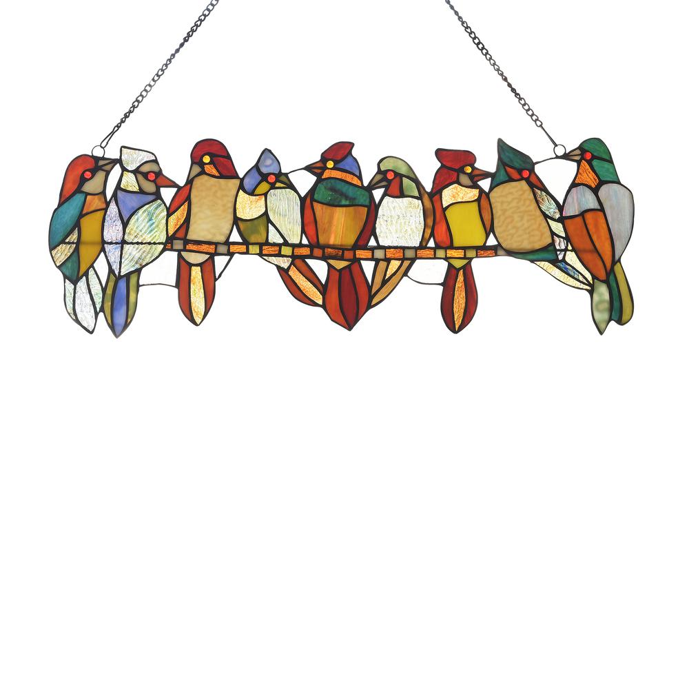 CHLOE Lighting BIRDS ON A VINE Tiffany-style Animal Design Window Panel 26" x 9"