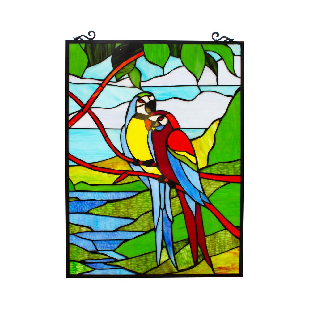 CHLOE Lighting MACAW LOVE-BIRDS Tiffany-style Animal Window Panel 24" Height