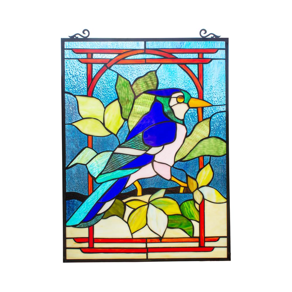 CHLOE Lighting BLUEJAY Tiffany-style Animal Window Panel 24" Height