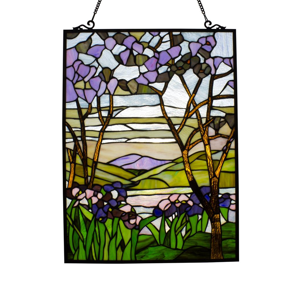 CHLOE Lighting VALLEY Tiffany-style Rectangular Floral Window Panel 24" Height