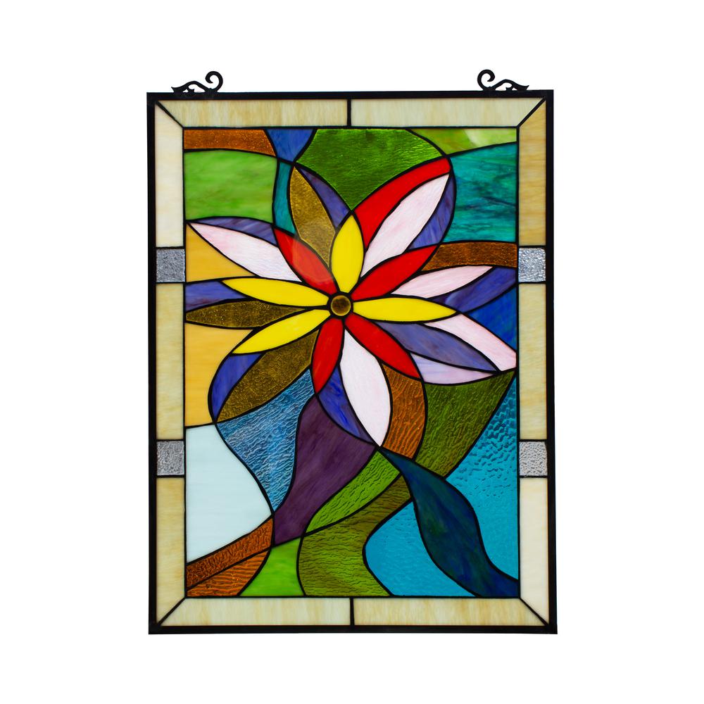 CHLOE Lighting COLORFUL DAISY Tiffany-style Floral Window Panel 24" Height