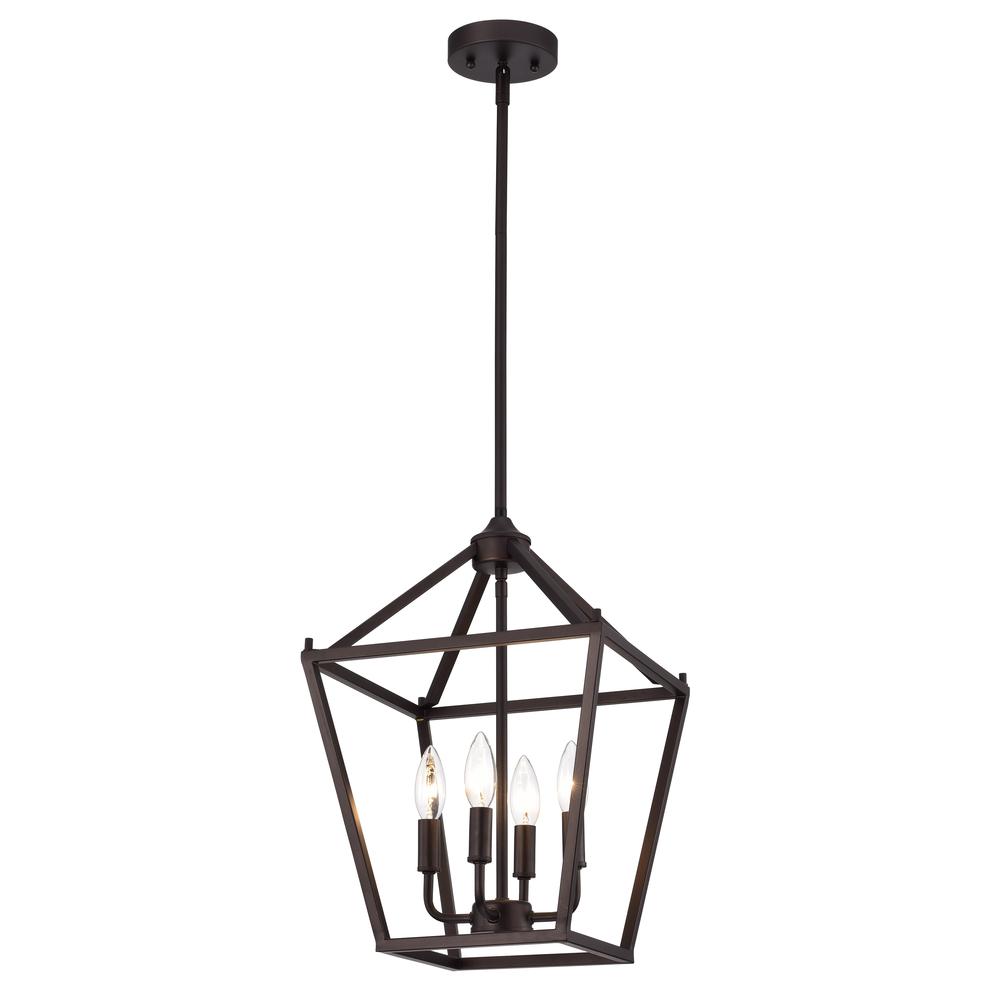 CHLOE Lighting IRONCLAD Industrial 4 Light Oil Rubbed Bronze Inverted Pendant Ceiling Fixture 12" Wide