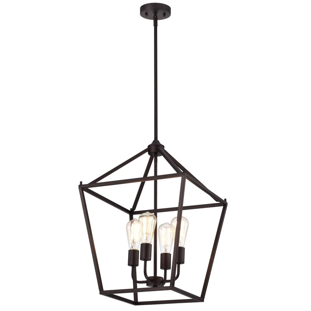 CHLOE Lighting IRONCLAD Industrial 4 Light Oil Rubbed Bronze Inverted Pendant Ceiling Fixture 16" Wide