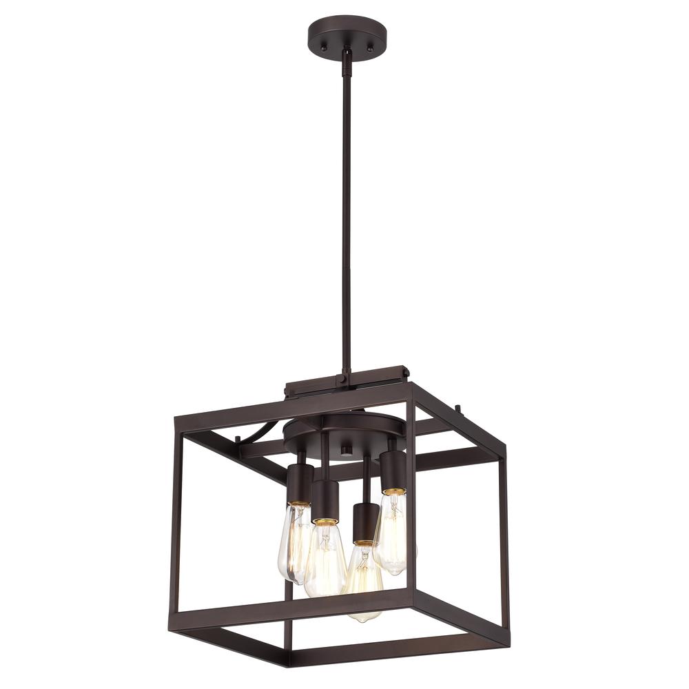 CHLOE Lighting IRONCLAD Industrial 4 Light Oil Rubbed Bronze Large Pendant Ceiling Fixture15" Wide