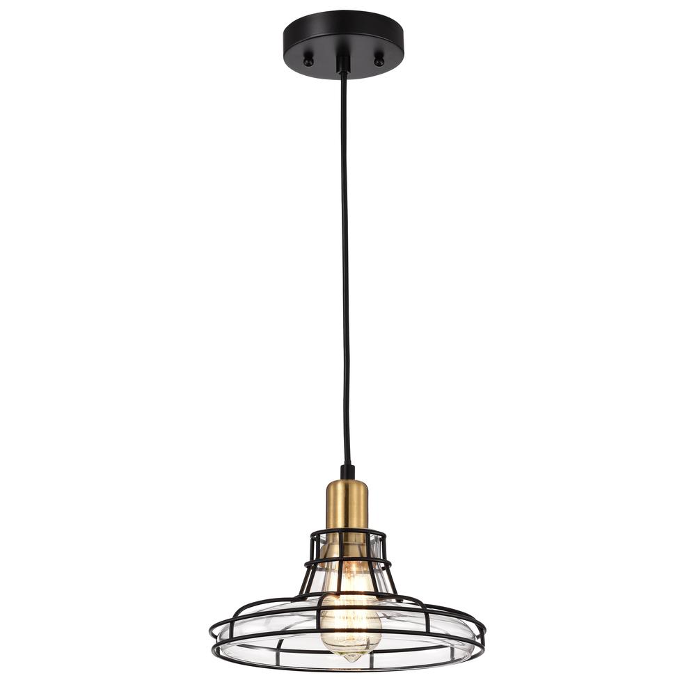 CHLOE Lighting GIANNA Transitional 1 Light Black and Burnished Brass Mini Pendant Ceiling Fixture 10" Wide