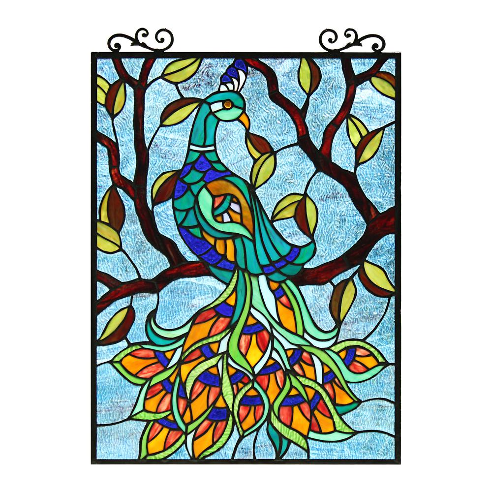 CHLOE Lighting PAVOA Animal Tiffany-Style Stained Glass Verical Hanging Window Panel 25" Tall