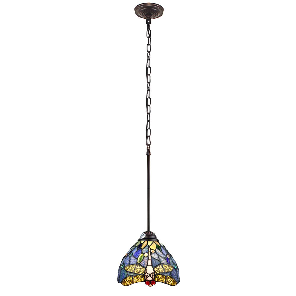 CHLOE Lighting SUNNIVA Dragonfly Tiffany-Style 1 Light Mini-Pendant 8" Wide