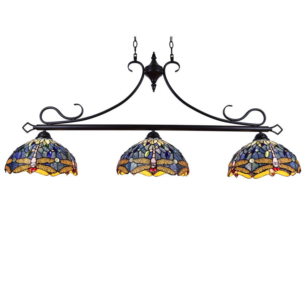CHLOE Lighting SUNNIVA Dragonfly Tiffany-Style 3 Light Island Pendant 25" Wide