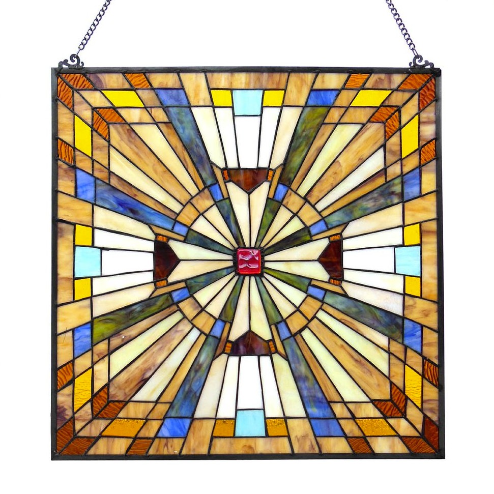 FLARE Tiffany-glass Mission Square Window Panel 24"