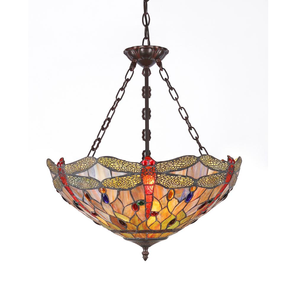 ANISOPTERA PURITY Tiffany-style 3 Light Dragonfly Inverted Ceiling Pendant Fixture 18" Shade