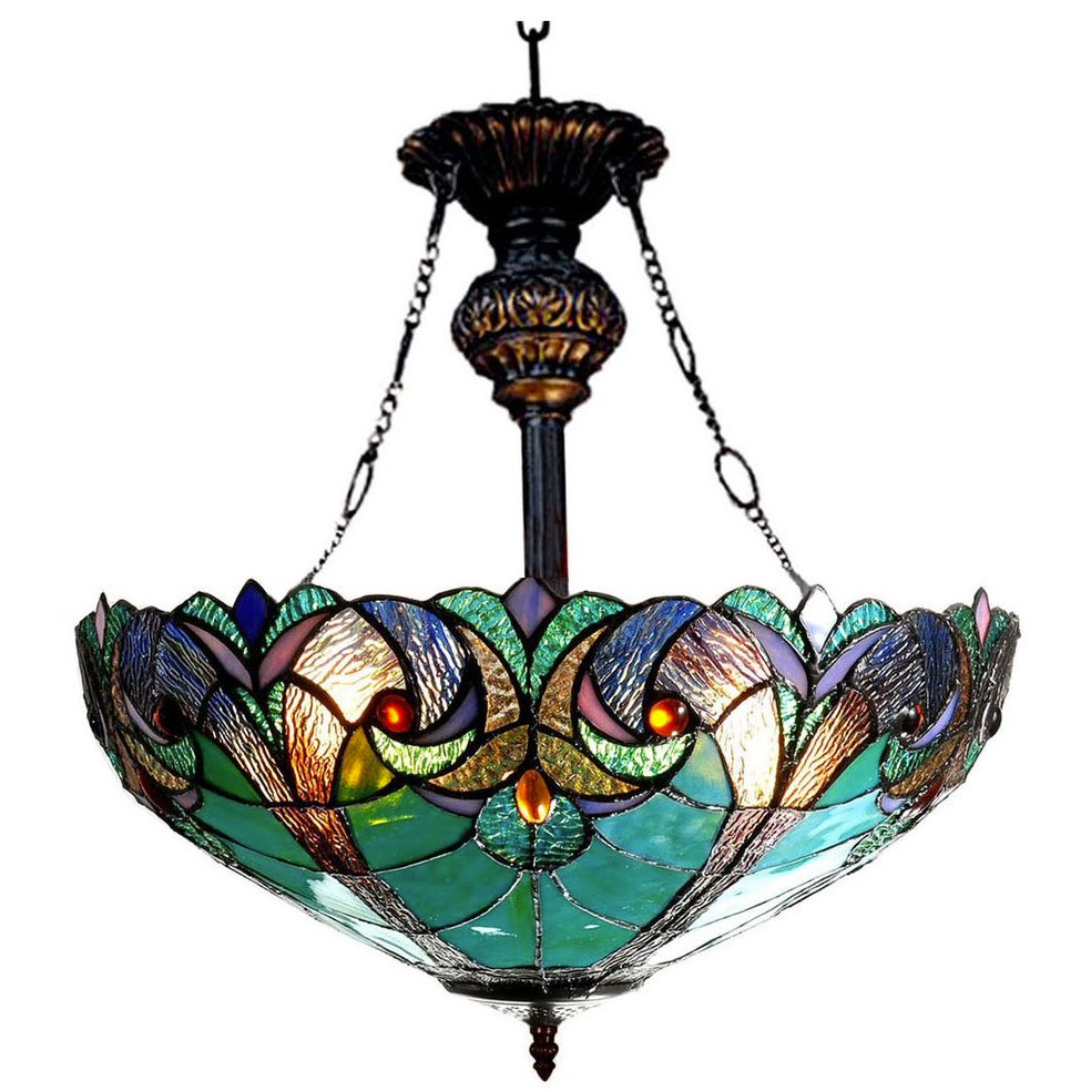 LIAISON Tiffany-style 2 Light Victorian Inverted Ceiling Pendant 18" Shade