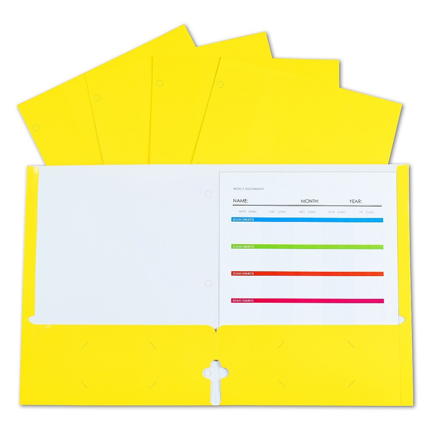 2-Pocket Laminated Paper Portfolios with 3-Hole Punch, Yellow, Box of 25