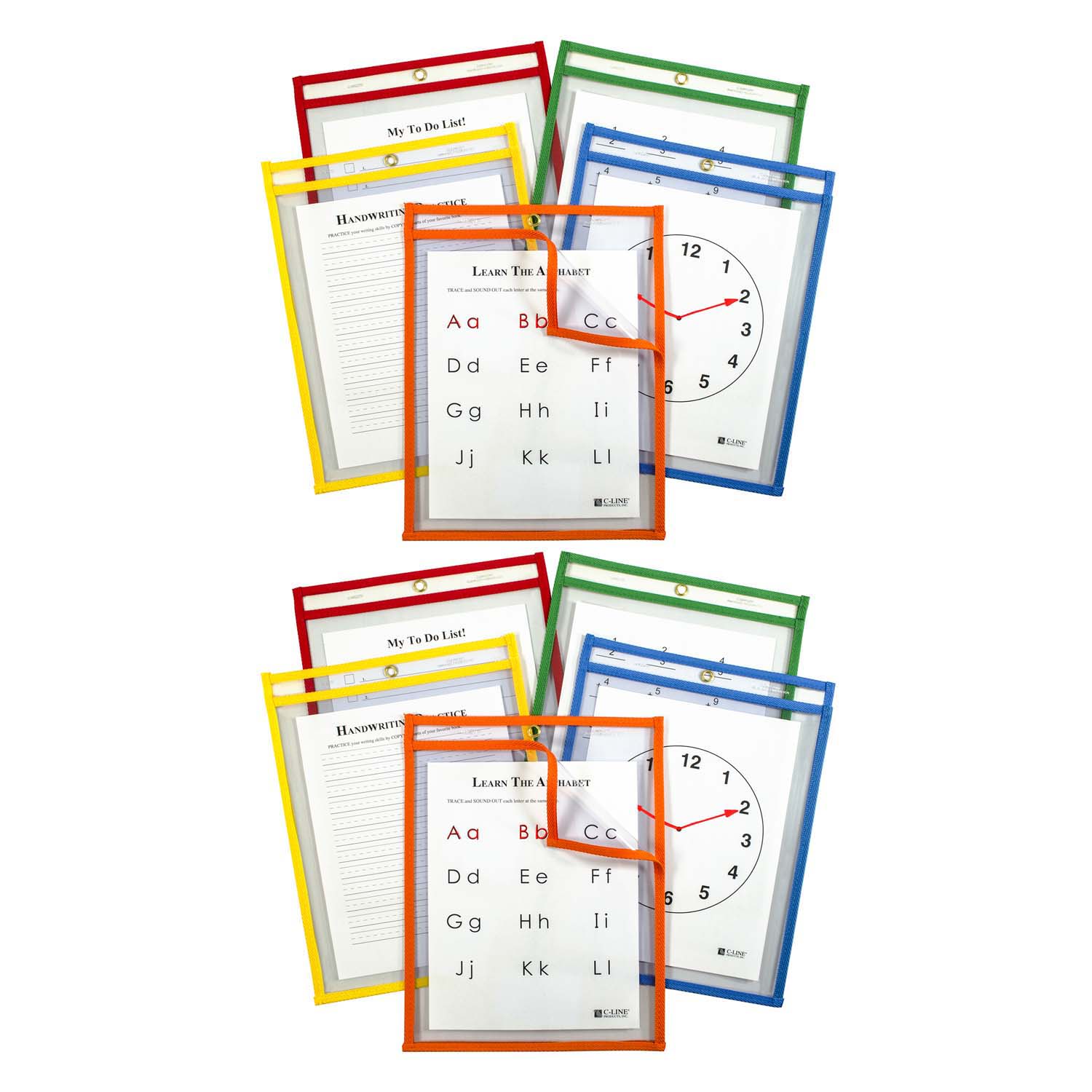 Super Heavyweight Plus Reusable Dry Erase Pockets - Study Aid, Assorted Primary Colors, 9 x 12, 5 Per Pack, 2 Packs
