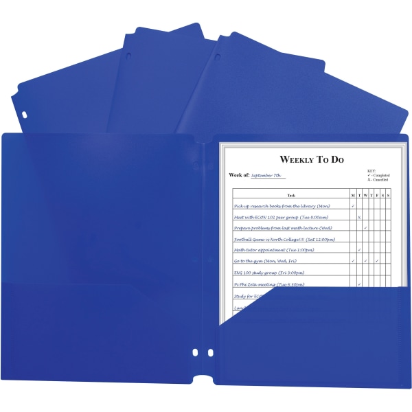 Two-Pocket Heavyweight Poly Portfolio Folder, 3-Hole Punch, 11 x 8.5, Blue, 25/Box