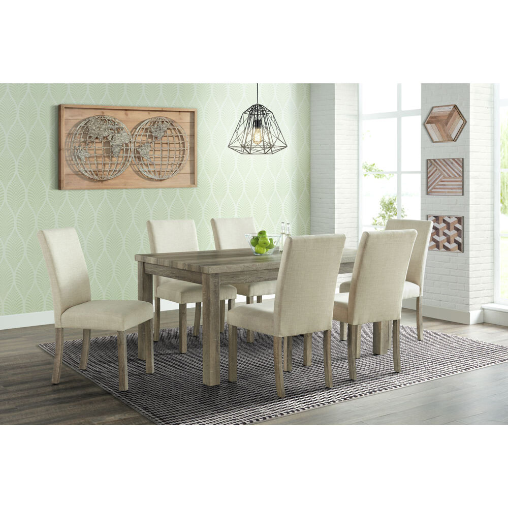 Wyeth Dining 7PC Dining Set: Table, 6 Fabric Side Chairs