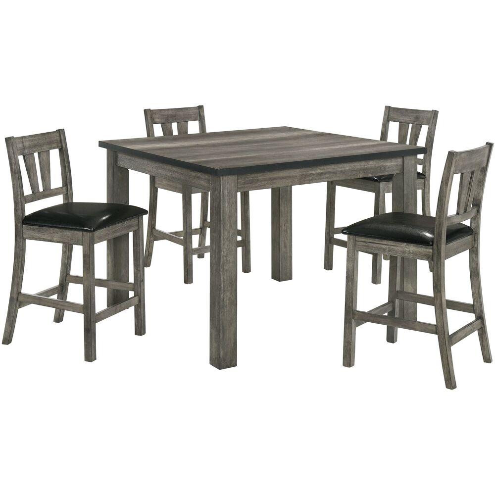 5PC Dining Set: Counter Height Table, 4 Faux Leather Chairs