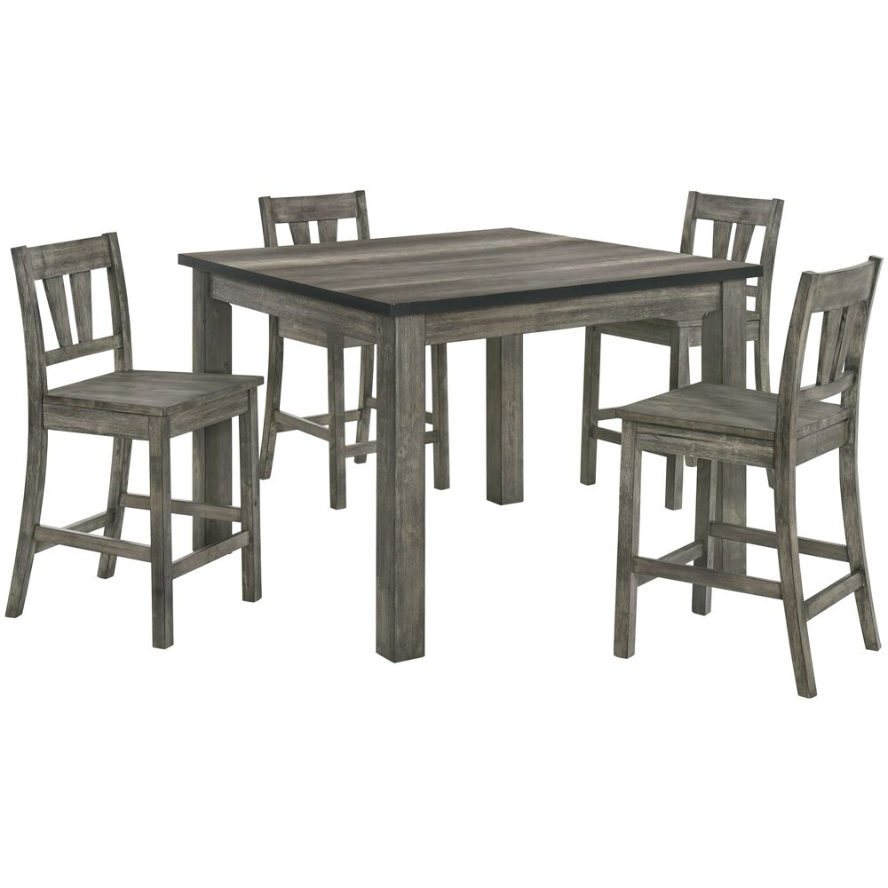 5PC Dining Set: Counter Height Table, 4 Wood Seat Chairs
