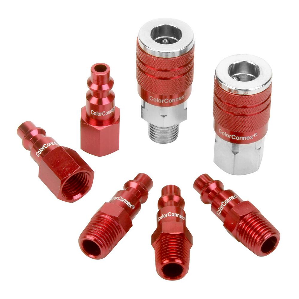 ColorConnex Coupler & Plug Kit Industrial Type D 1/4" NPT Red (7-Piece)