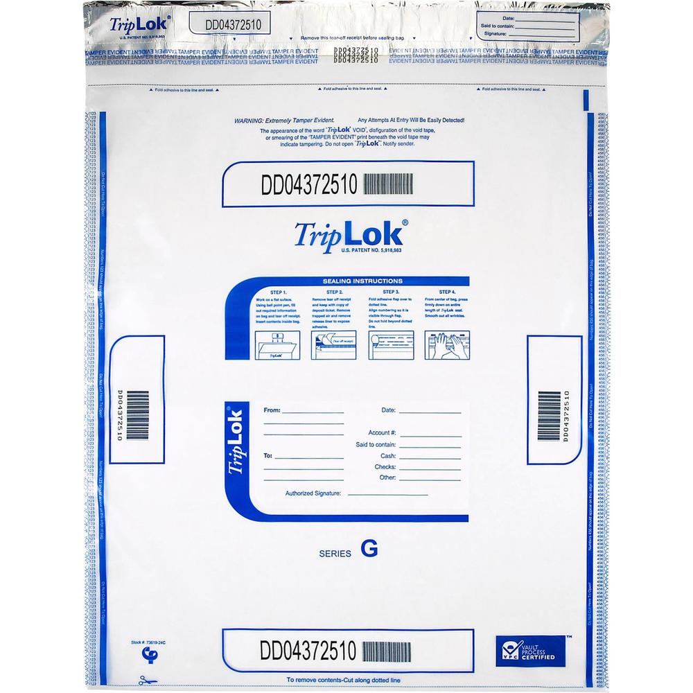 ControlTek High-Performing Security Bags - 20" Width x 24" Length - Clear - Polyethylene - 50/Pack - Cash, Bill, Deposit