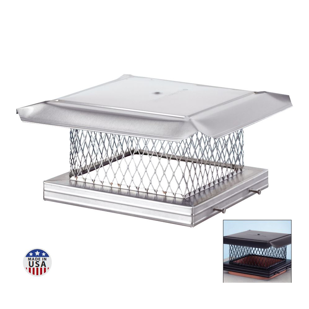 15" X 15" HomeSaver Pro 304-Alloy Stainless Steel Single-Flue Chimney Cap with 3/4" Mesh