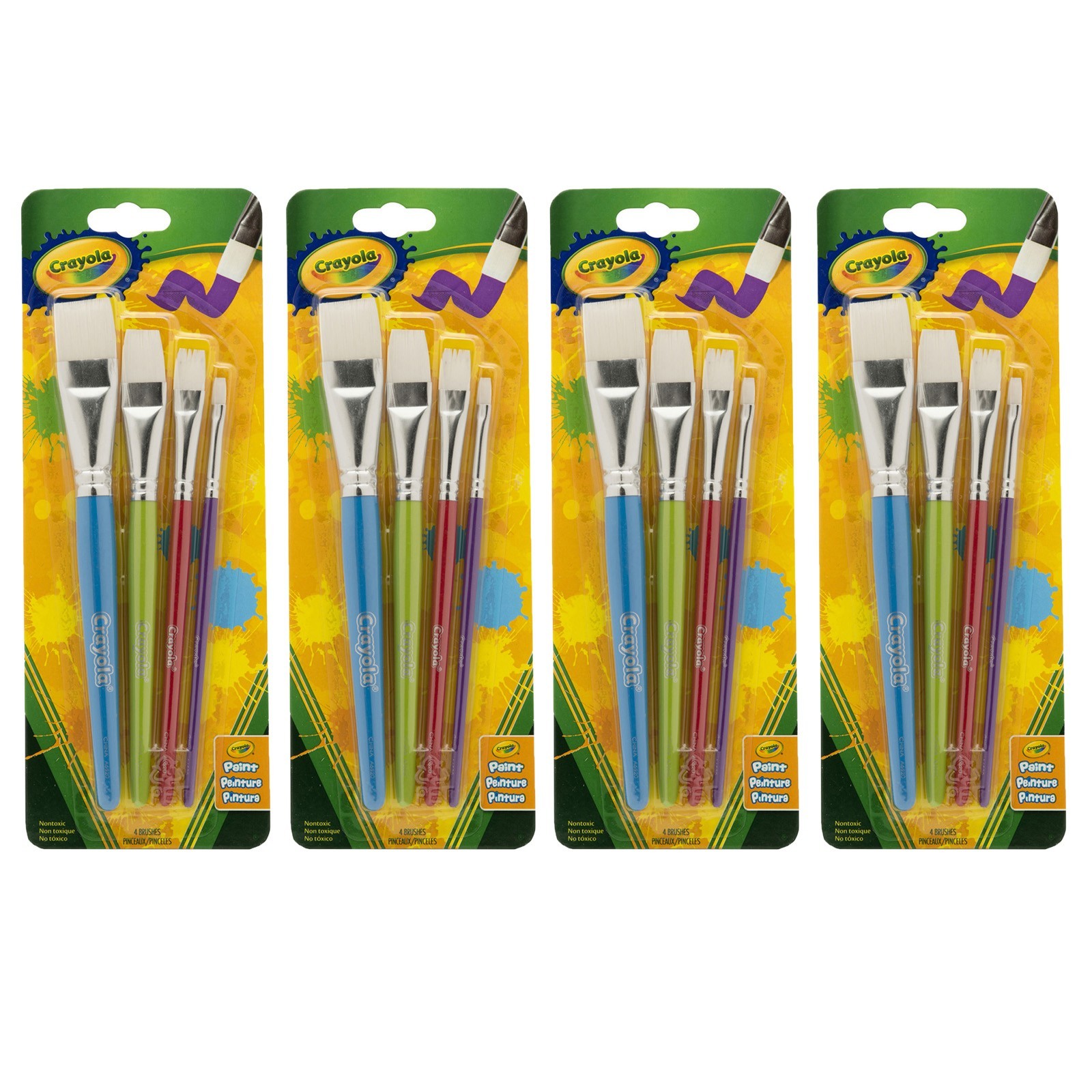 Big Paintbrush Set, Flat, 4 Per Pack, 4 Packs