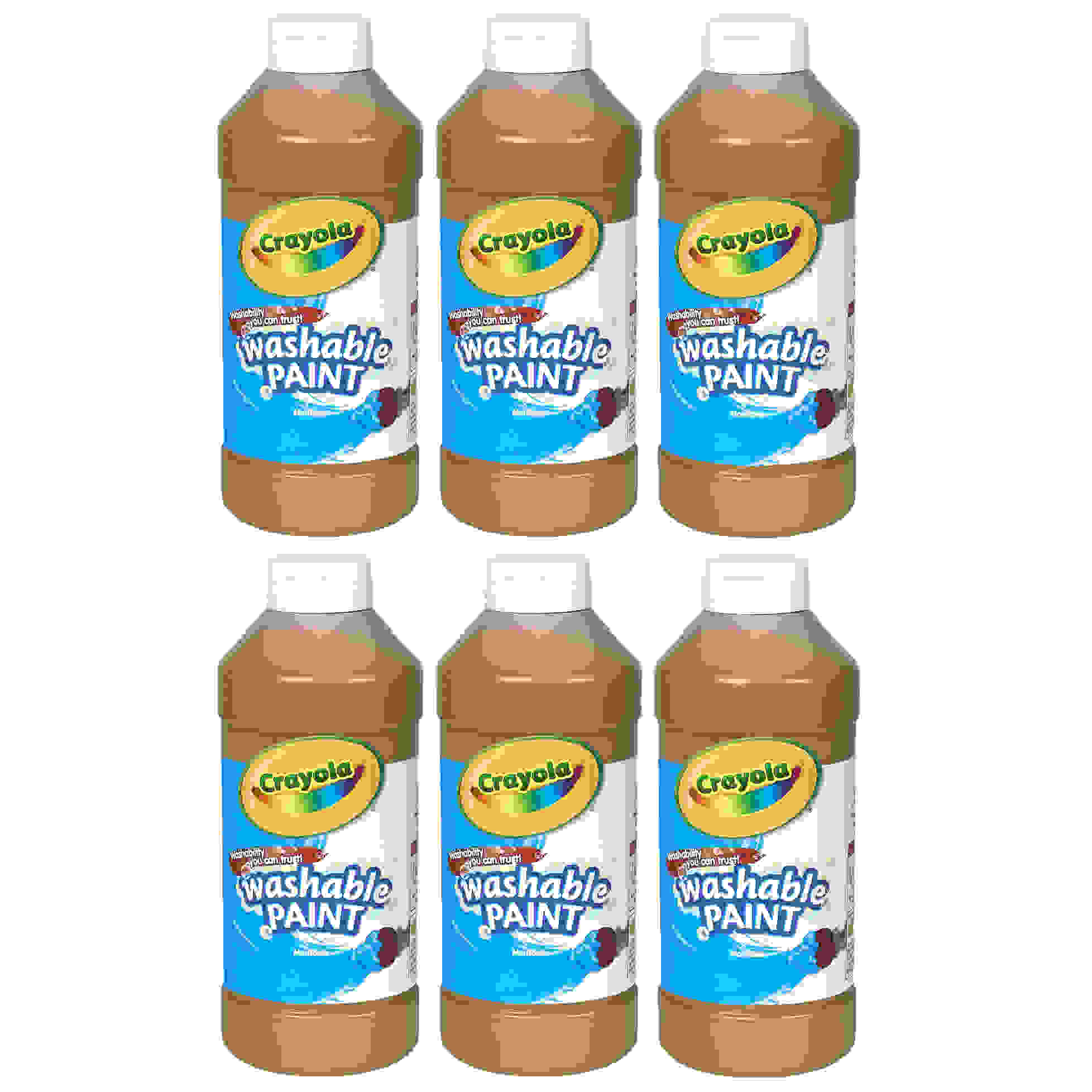 Washable Paint, Brown, 16 oz. Bottles, Pack of 6