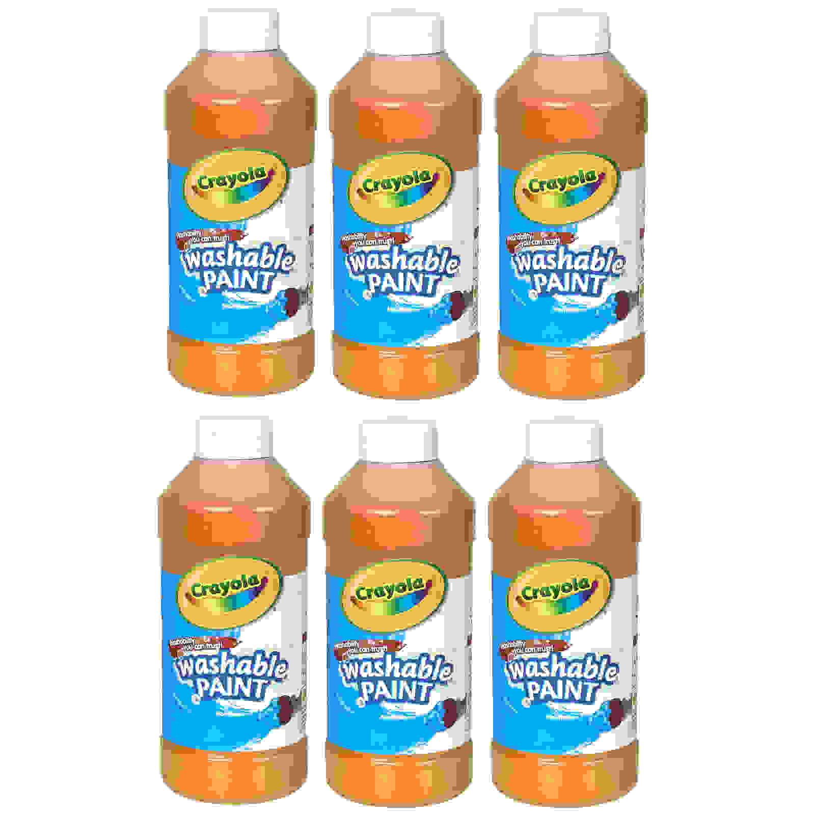 Washable Paint, Orange, 16 oz. Bottles, Pack of 6