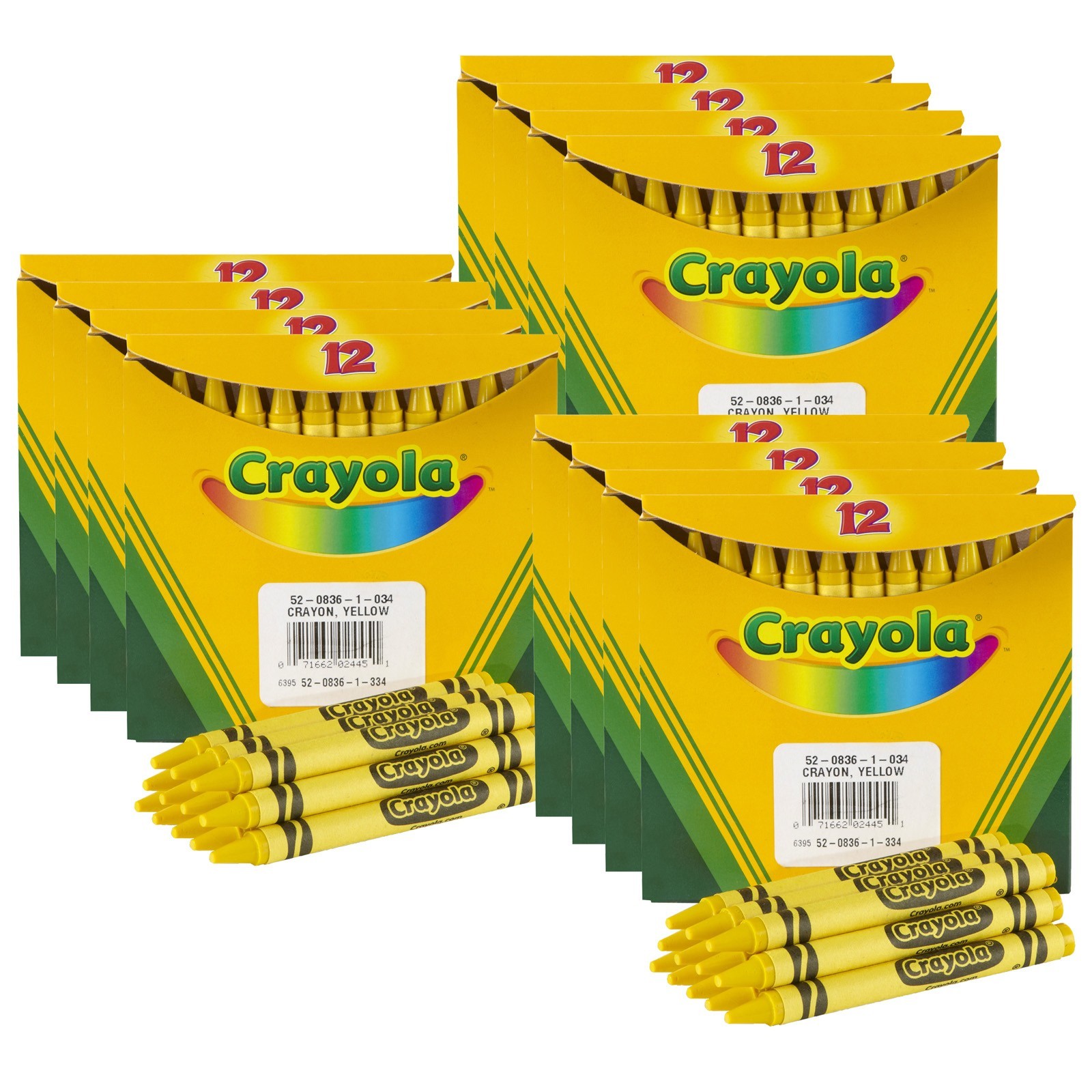 Bulk Crayons, Yellow, Regular Size, 12 Per Box, 12 Boxes
