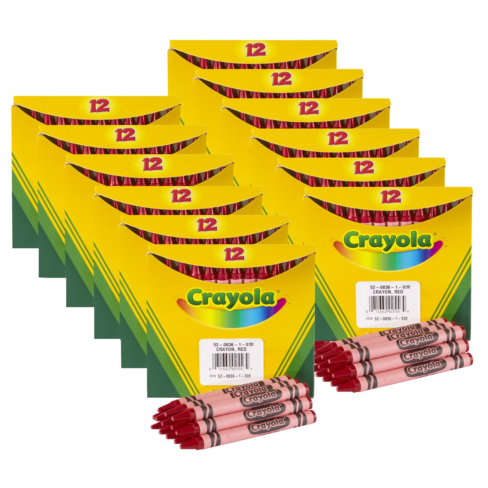Bulk Crayons, Red, Regular Size, 12 Per Box, 12 Boxes