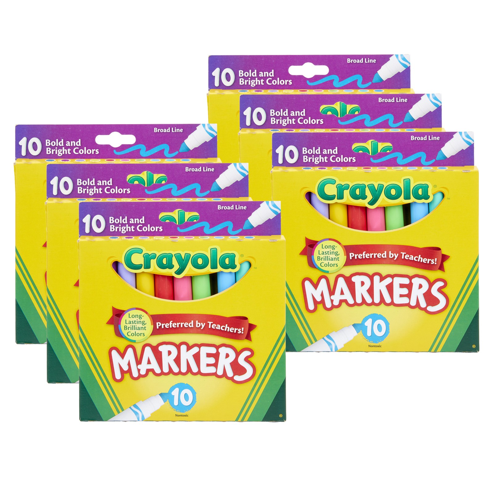 Broad Line Markers, Bold & Bright Colors, 10 Per Pack, 6 Packs