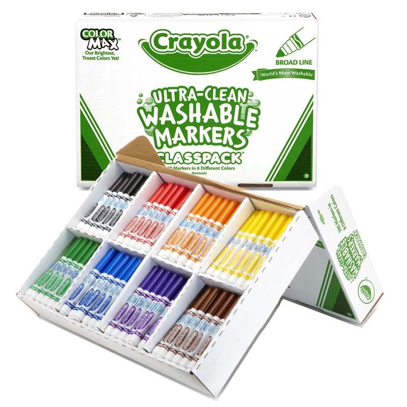 Ultra-Clean Washable Markers Classpack, Broad Line, 8 Colors, Pack of 200