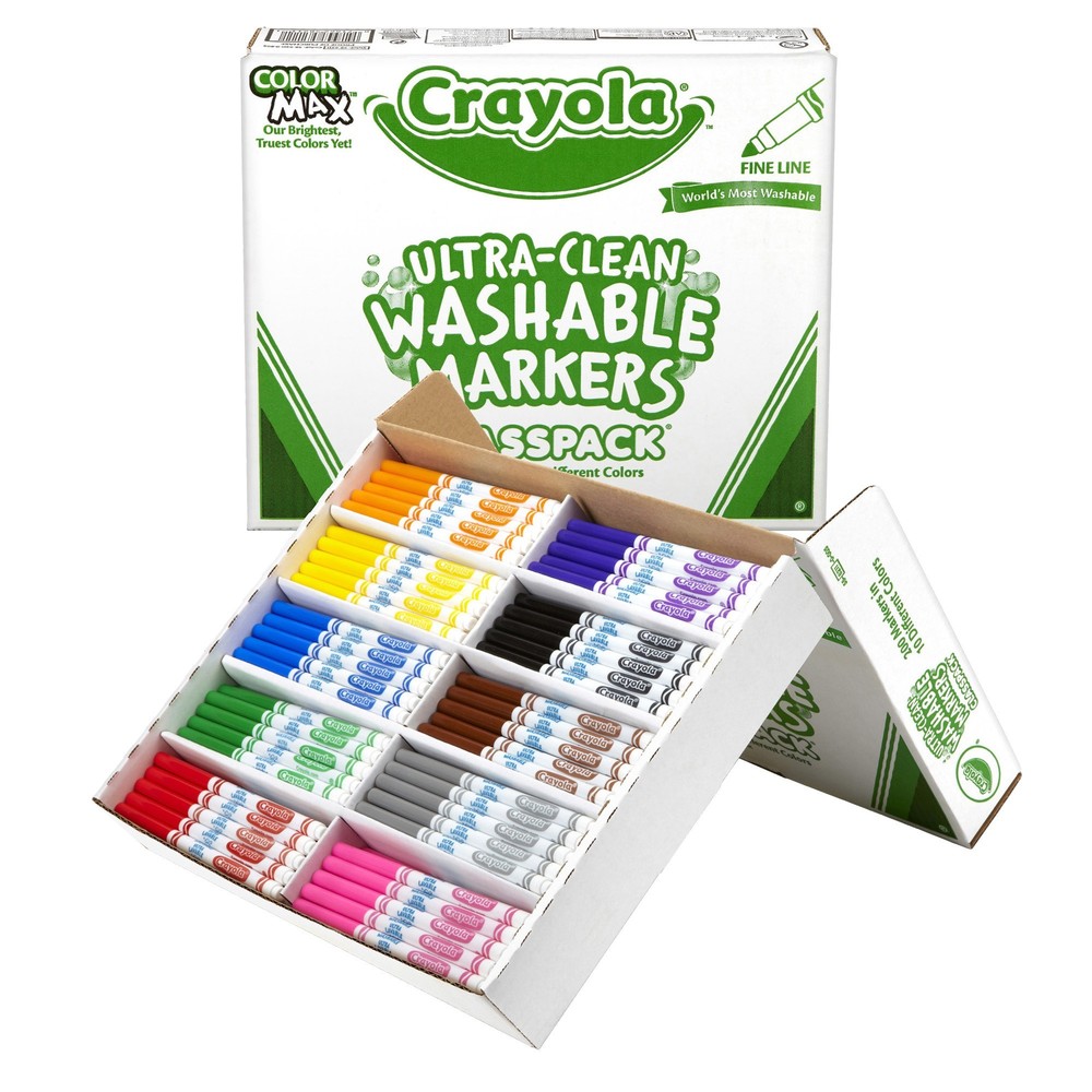 Ultra-Clean Washable Markers Classpack, Fine Line, 10 Colors, Pack of 200