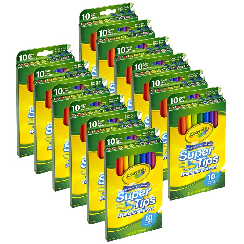 Washable Super Tips Markers, 10 Per Pack, 12 Packs