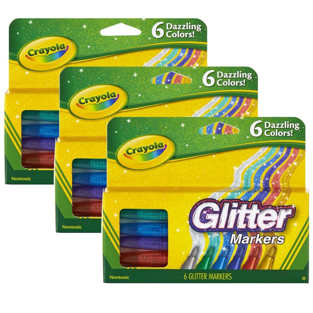 Glitter Markers, 6 Per Box, 3 Boxes