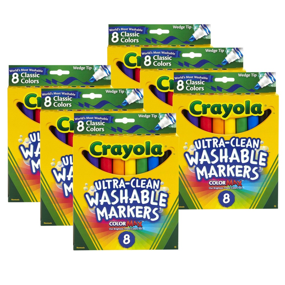 Ultra-Clean Washable Markers, Wedge Tip, 8 Per Box, 6 Boxes